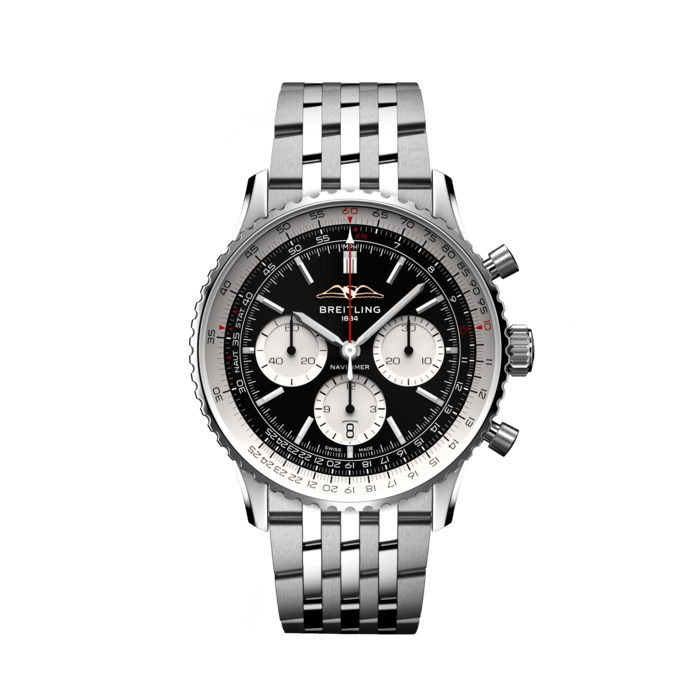 Breitling Navitimer B01 Chronograph 43 Black Dial Silver Steel Strap Watch for Men - AB0138211B1A1