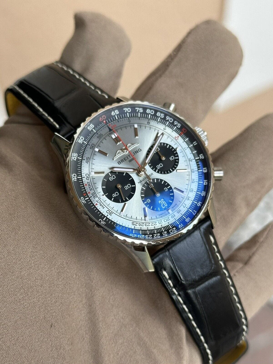 Breitling Navitimer B01 Chronograph 43 Blue Dial Black Leather Strap Watch for Men - AB0138241C1P1
