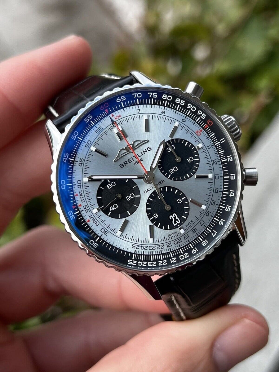 Breitling Navitimer B01 Chronograph 43 Blue Dial Black Leather Strap Watch for Men - AB0138241C1P1