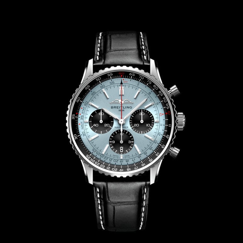 Breitling Navitimer B01 Chronograph 43 Blue Dial Black Leather Strap Watch for Men - AB0138241C1P1