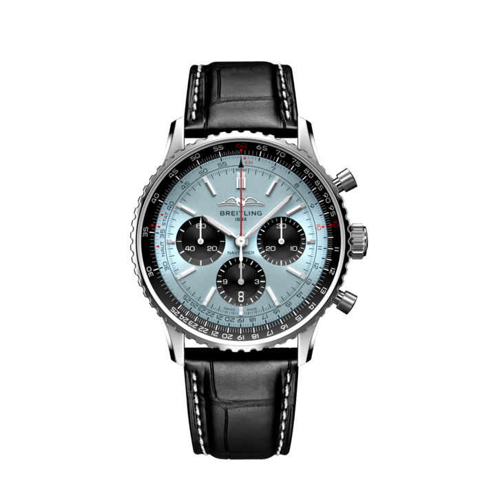 Breitling Navitimer B01 Chronograph 43 Blue Dial Black Leather Strap Watch for Men - AB0138241C1P1