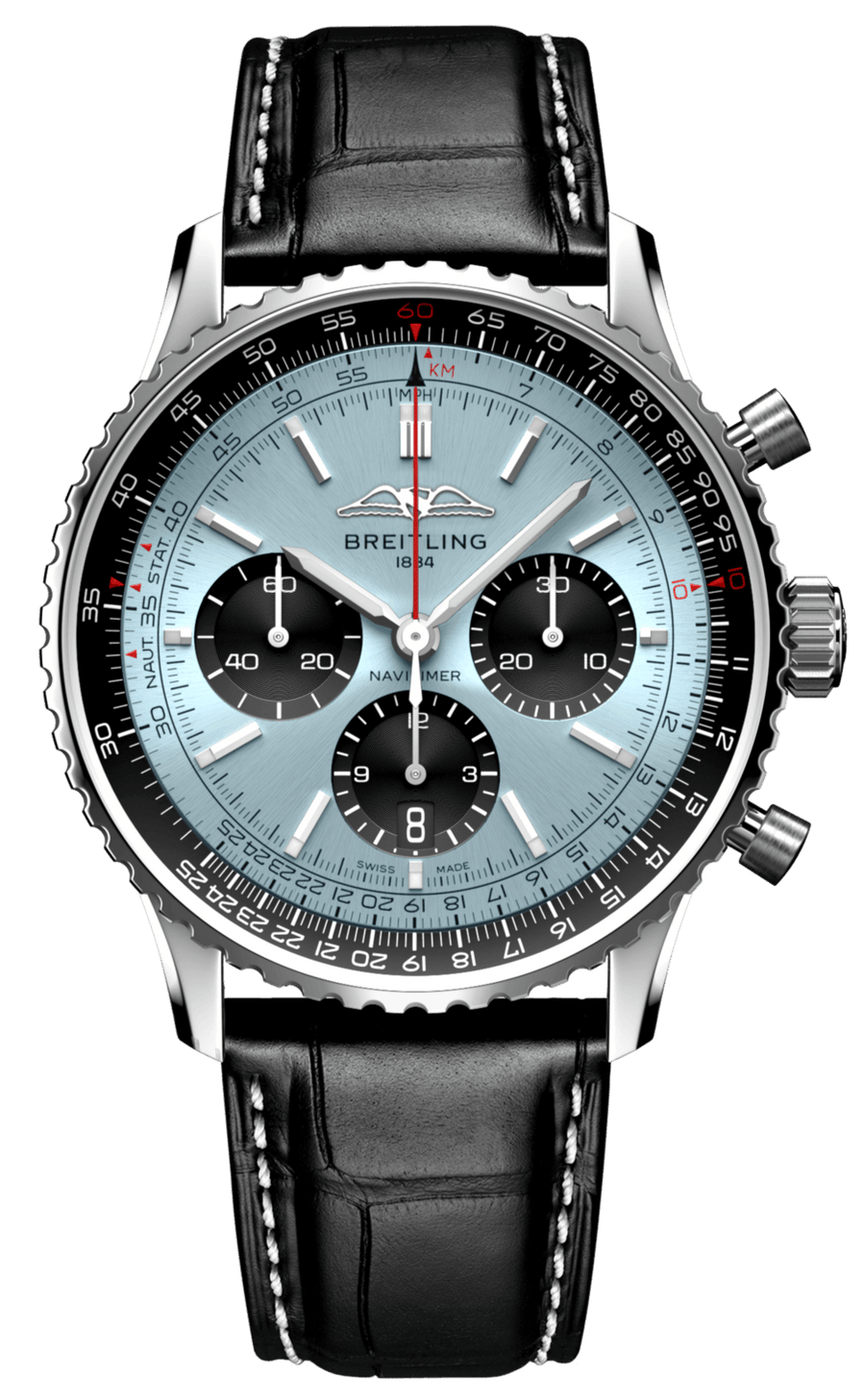Breitling Navitimer B01 Chronograph 43 Blue Dial Black Leather Strap Watch for Men - AB0138241C1P1
