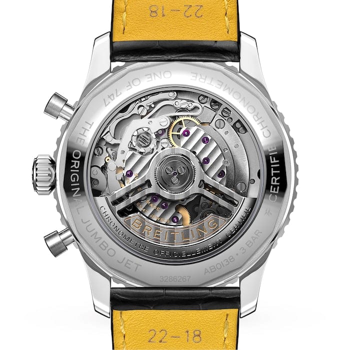 Breitling Navitimer B01 Chronograph 43 Boeing 747 White Dial Black Leather Strap Watch for Men - AB01383B1G1P1