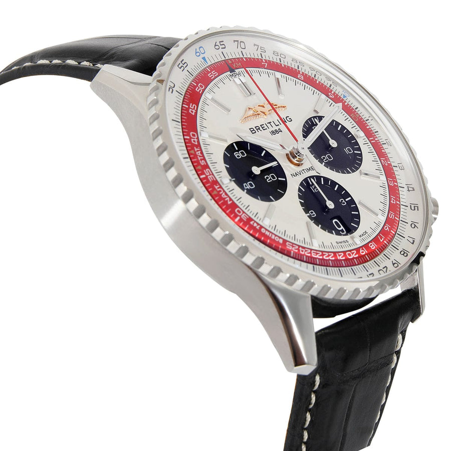 Breitling Navitimer B01 Chronograph 43 Boeing 747 White Dial Black Leather Strap Watch for Men - AB01383B1G1P1