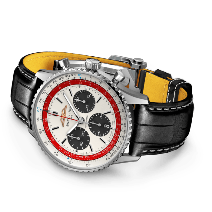 Breitling Navitimer B01 Chronograph 43 Boeing 747 White Dial Black Leather Strap Watch for Men - AB01383B1G1P1