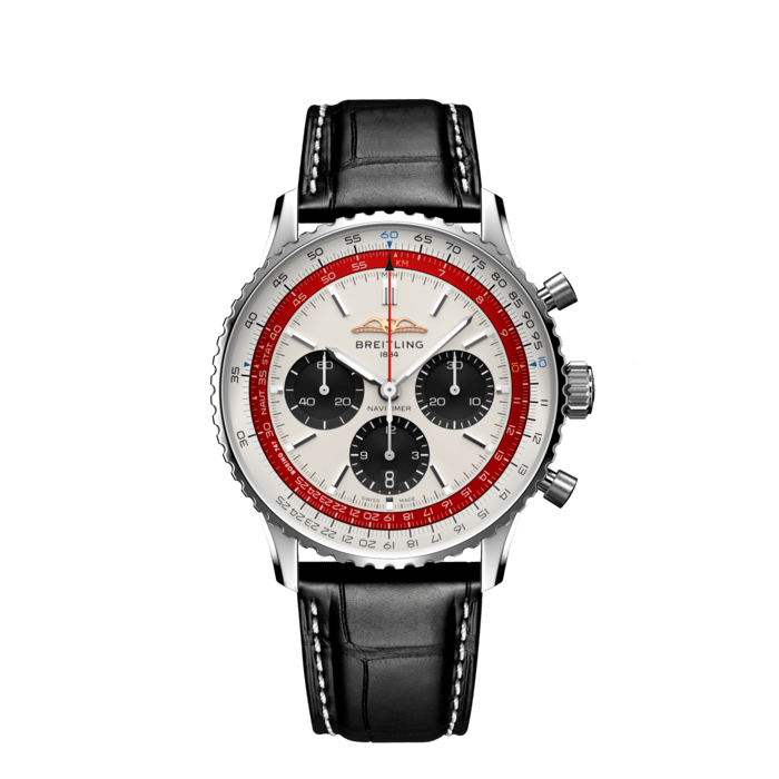 Breitling Navitimer B01 Chronograph 43 Boeing 747 White Dial Black Leather Strap Watch for Men - AB01383B1G1P1