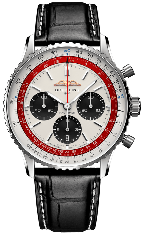 Breitling Navitimer B01 Chronograph 43 Boeing 747 White Dial Black Leather Strap Watch for Men - AB01383B1G1P1