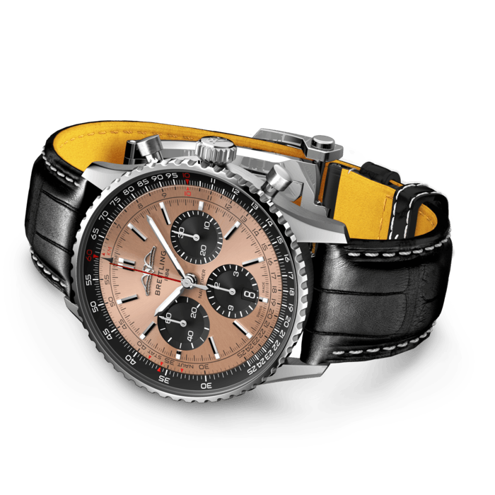 Breitling Navitimer B01 Chronograph 43 Brown Dial Black Leather Strap Watch for Men - AB0138241K1P1