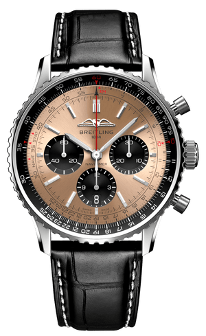 Breitling Navitimer B01 Chronograph 43 Brown Dial Black Leather Strap Watch for Men - AB0138241K1P1