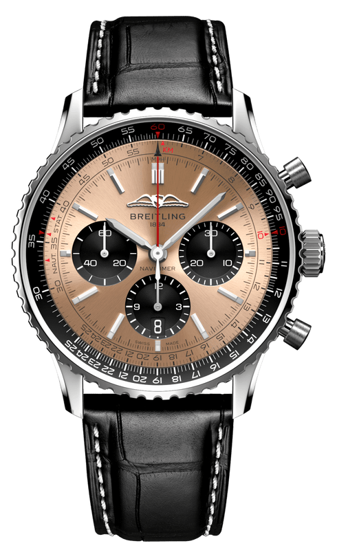 Breitling Navitimer B01 Chronograph 43 Brown Dial Black Leather Strap Watch for Men - AB0138241K1P1