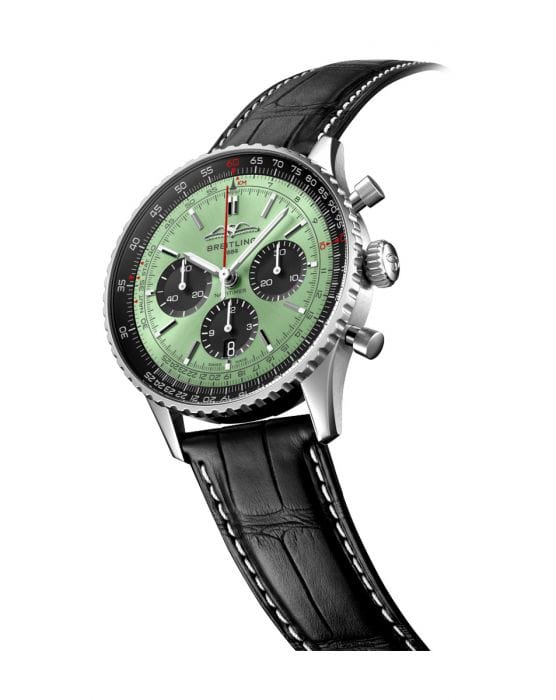 Breitling Navitimer B01 Chronograph 43 Green Dial Black Leather Strap Watch for Men - AB0138241L1P1