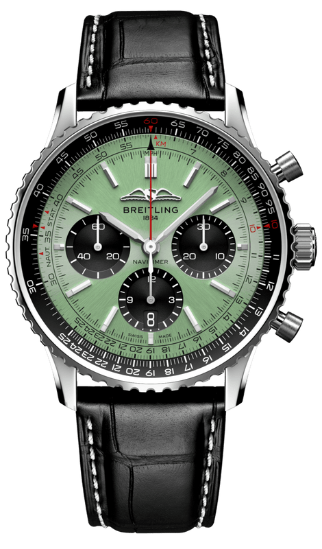 Breitling Navitimer B01 Chronograph 43 Green Dial Black Leather Strap Watch for Men - AB0138241L1P1