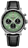Breitling Navitimer B01 Chronograph 43 Green Dial Black Leather Strap Watch for Men - AB0138241L1P1