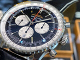Breitling Navitimer B01 Chronograph 46 Black Dial Black Leather Strap Watch for Men - AB0137211B1P1