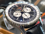 Breitling Navitimer B01 Chronograph 46 Black Dial Black Leather Strap Watch for Men - AB0137211B1P1