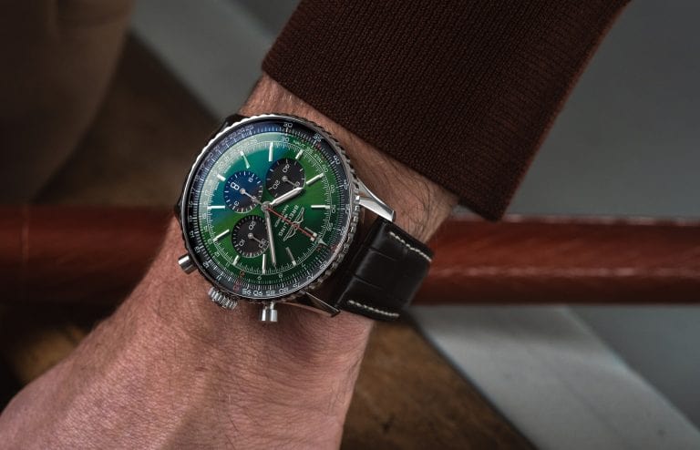 Breitling Navitimer B01 Chronograph 46 Green Dial Black Leather Strap Watch for Men - AB0137241L1P1
