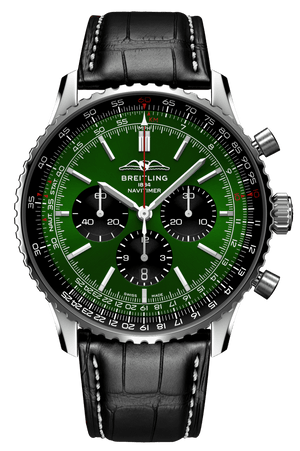 Breitling Navitimer B01 Chronograph 46 Green Dial Black Leather Strap Watch for Men - AB0137241L1P1
