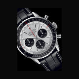 Breitling Navitimer B01 Chronograph 43 Silver Dial Black Leather Strap Watch for Men - AB0138241G1P1