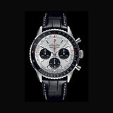 Breitling Navitimer B01 Chronograph 43 Silver Dial Black Leather Strap Watch for Men - AB0138241G1P1