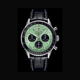 Breitling Navitimer B01 Chronograph 43 Green Dial Black Leather Strap Watch for Men - AB0138241L1P1