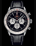 Breitling Navitimer B01 Chronograph 46 Black Dial Black Leather Strap Watch for Men - AB0137211B1P1