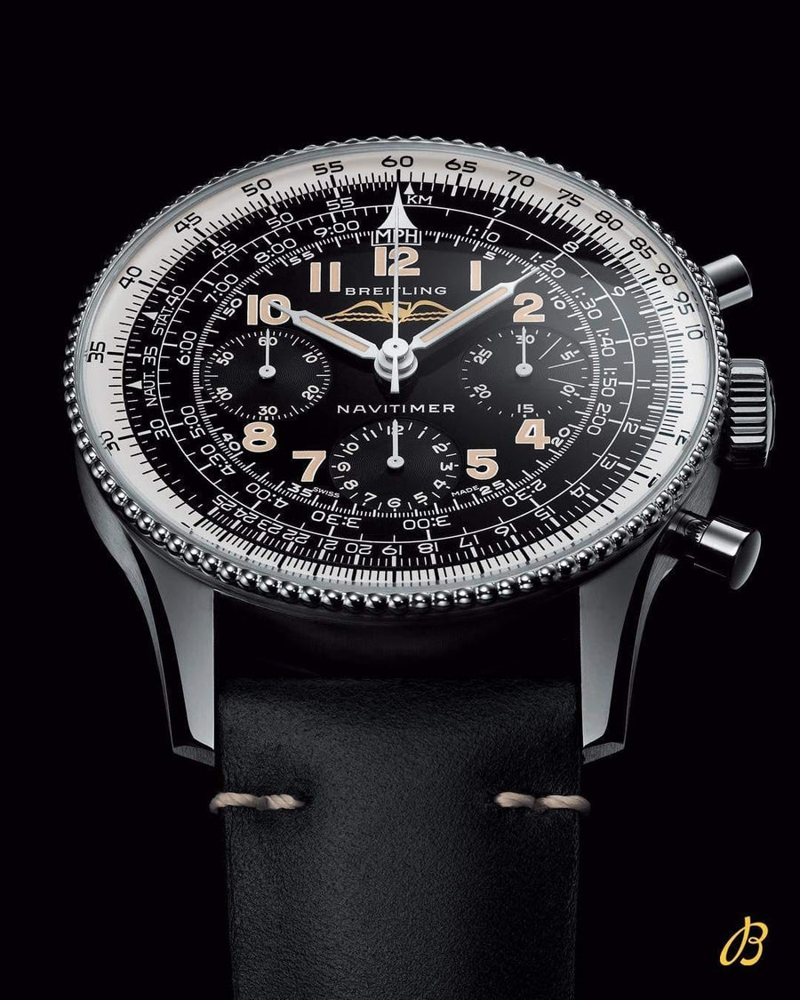 Breitling Navitimer Ref. 806 1959 Re-Edition Black Dial Brown Leather Strap Watch for Men - AB0910371B1X1