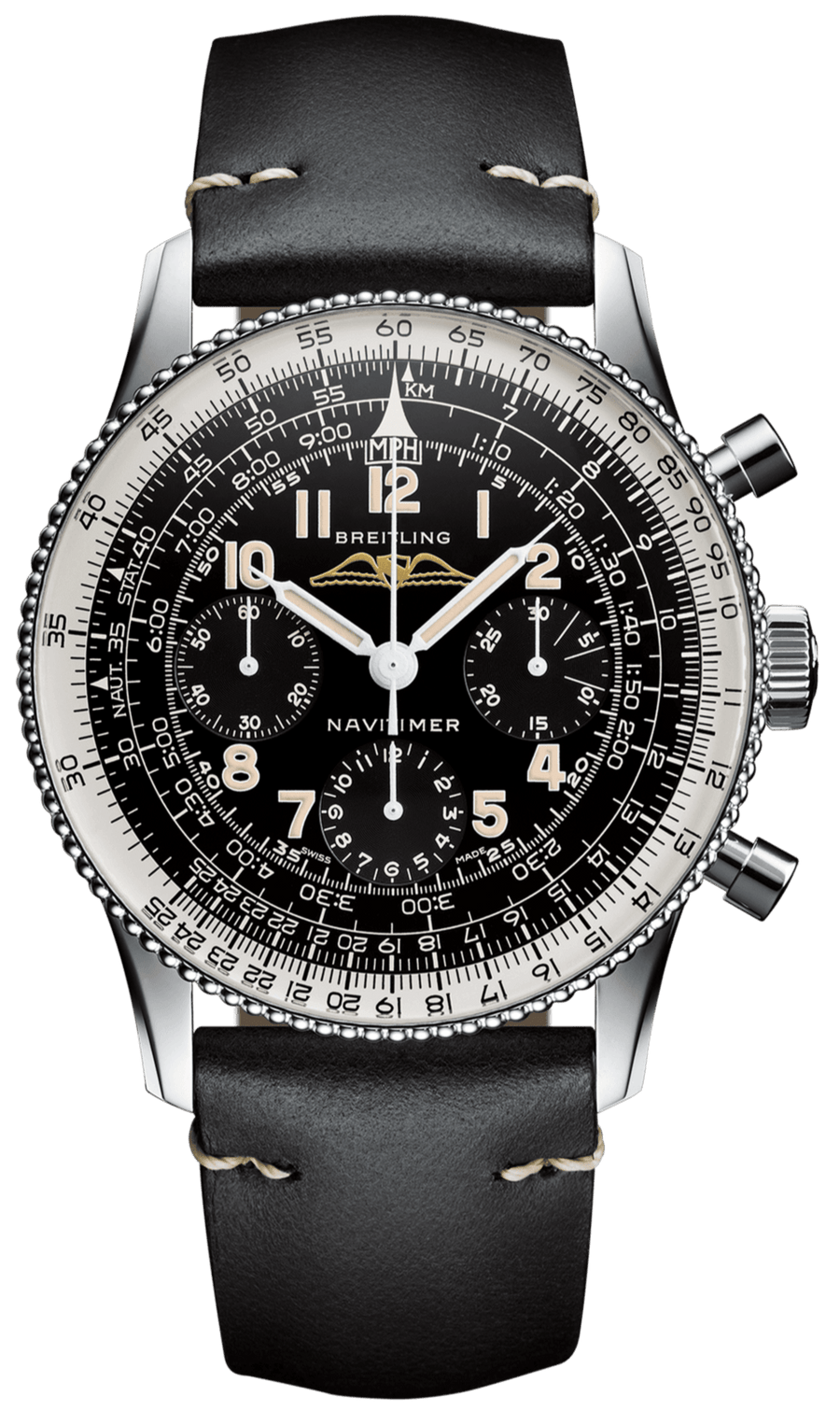Breitling Navitimer Ref. 806 1959 Re-Edition Black Dial Brown Leather Strap Watch for Men - AB0910371B1X1