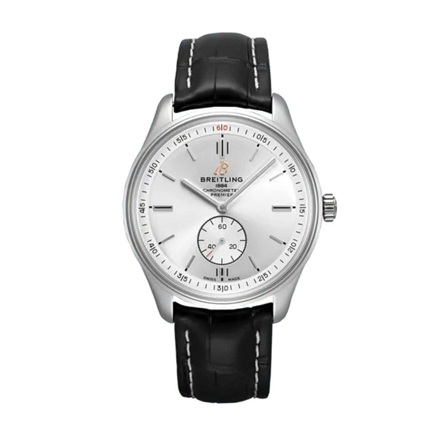 Breitling Premier Automatic 40mm Silver Dial Black Leather Strap Watch for Men - A37340351G1P1
