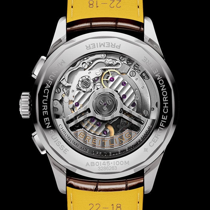 Breitling Premier B01 Chronograph 42 Beige Dial Brown Leather Strap Watch for Men - AB0145331K1P1