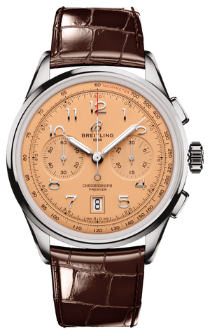 Breitling Premier B01 Chronograph 42 Beige Dial Brown Leather Strap Watch for Men - AB0145331K1P1