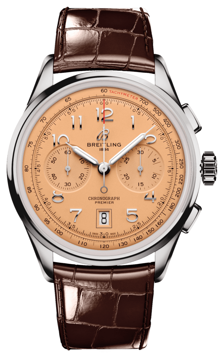 Breitling Premier B01 Chronograph 42 Beige Dial Brown Leather Strap Watch for Men - AB0145331K1P1