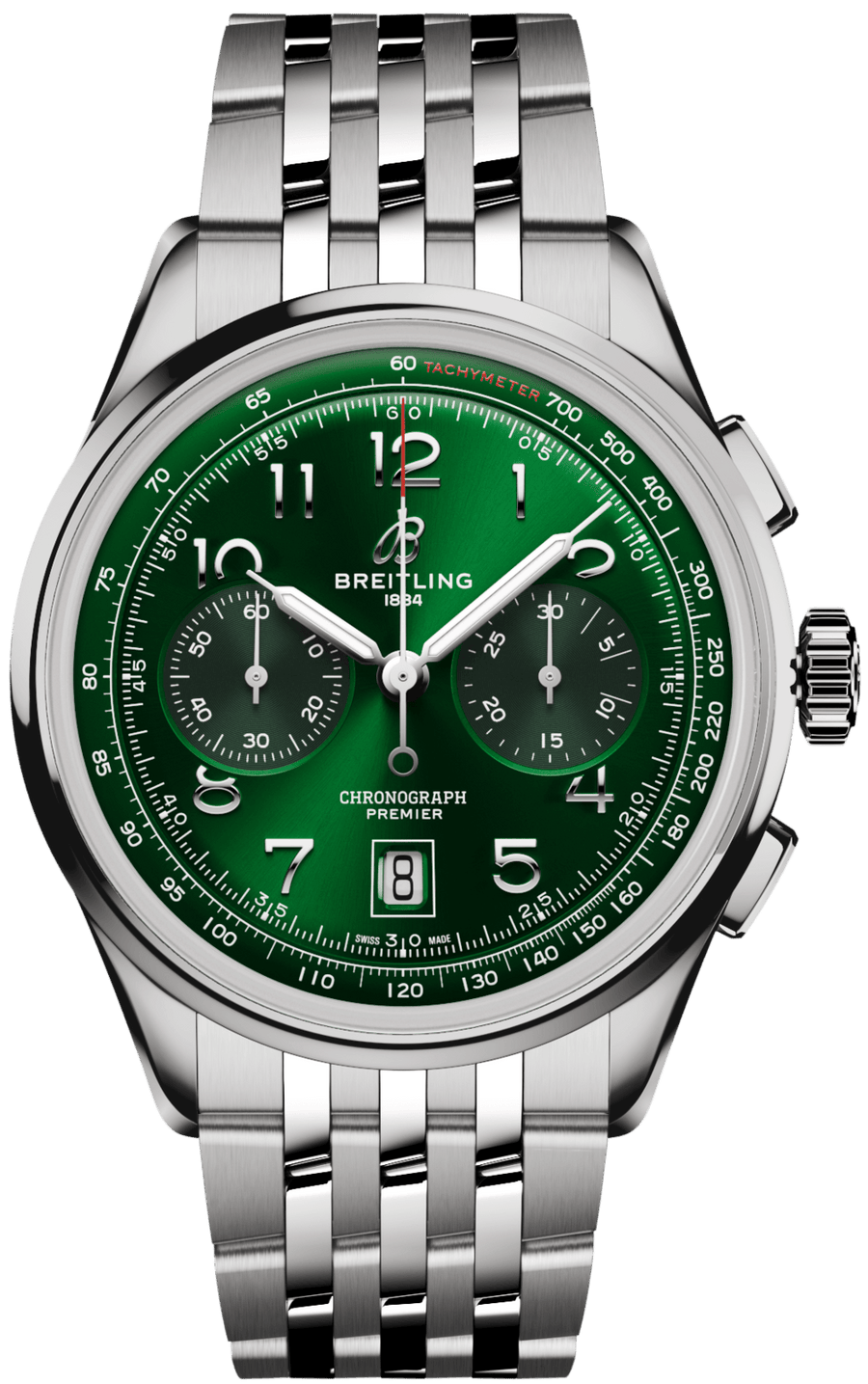 Breitling Premier B01 Chronograph 42 Green Dial Silver Steel Strap Watch for Men - AB0145371L1A1