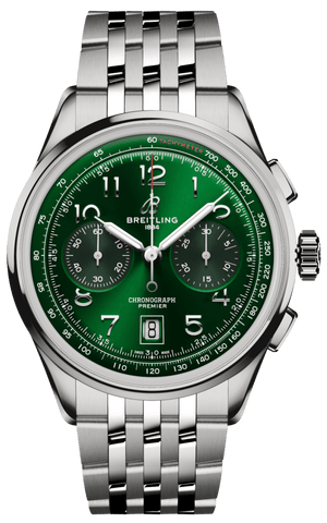 Breitling Premier B01 Chronograph 42 Green Dial Silver Steel Strap Watch for Men - AB0145371L1A1