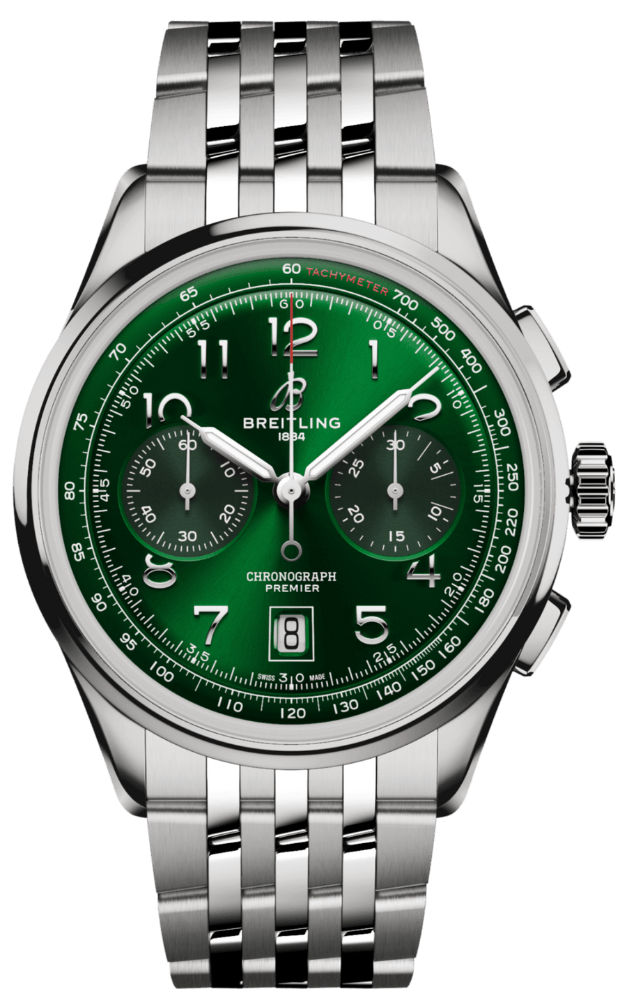 Breitling Premier B01 Chronograph 42 Green Dial Silver Steel Strap Watch for Men - AB0145371L1A1