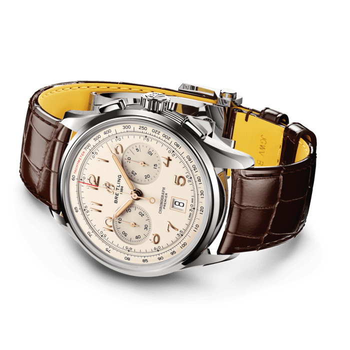 Breitling Premier B01 Chronograph 42 White Dial Brown Leather Strap Watch for Men - AB0145211G1P1