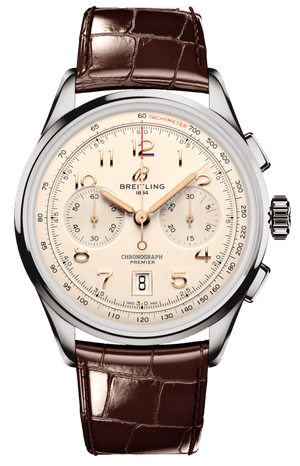 Breitling Premier B01 Chronograph 42 White Dial Brown Leather Strap Watch for Men - AB0145211G1P1