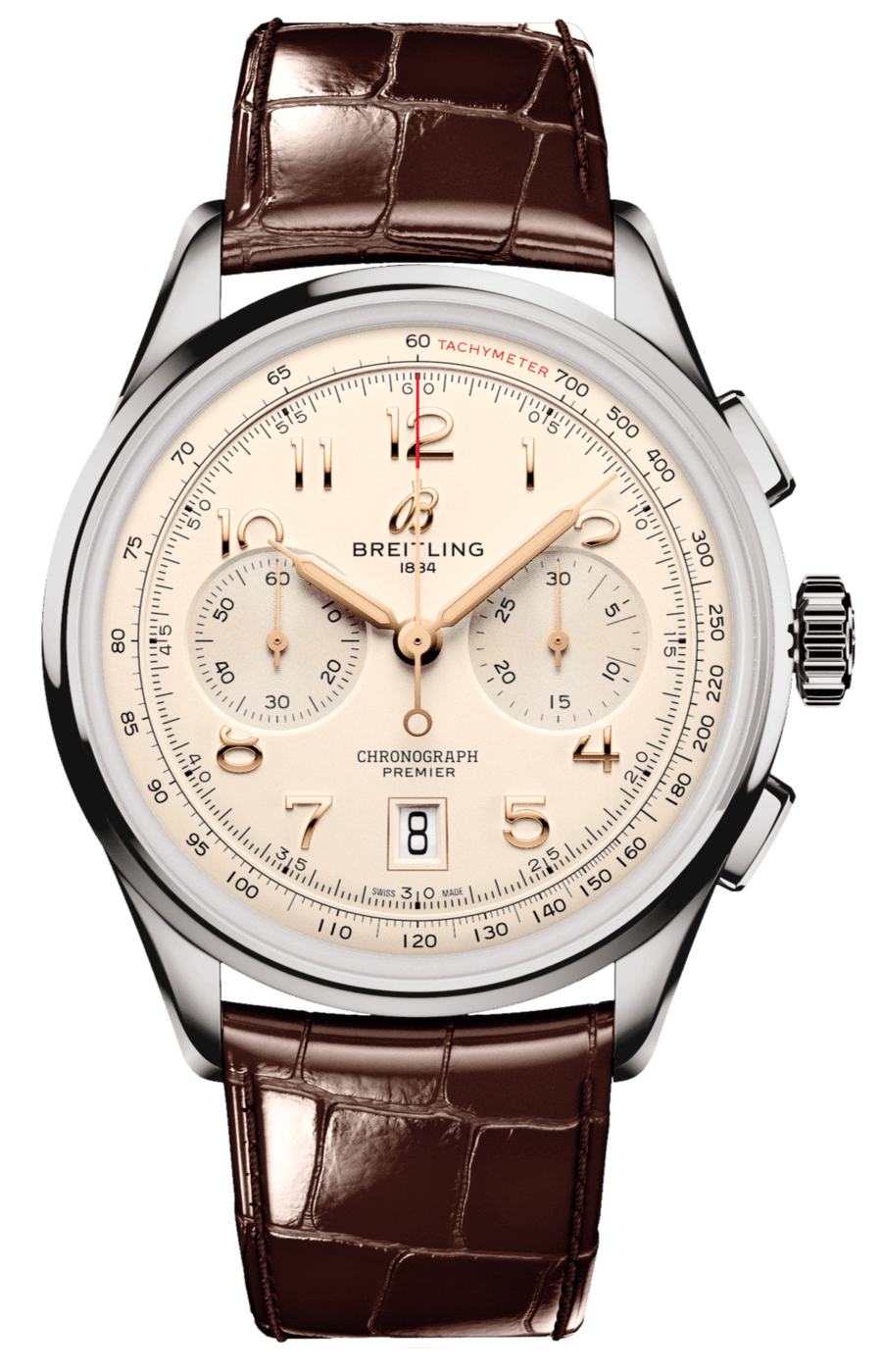 Breitling Premier B01 Chronograph 42 White Dial Brown Leather Strap Watch for Men - AB0145211G1P1