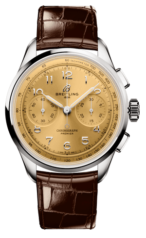 Breitling Premier B09 Chronograph 40 Beige Dial Brown Leather Strap Watch for Men - AB0930F51H1P1