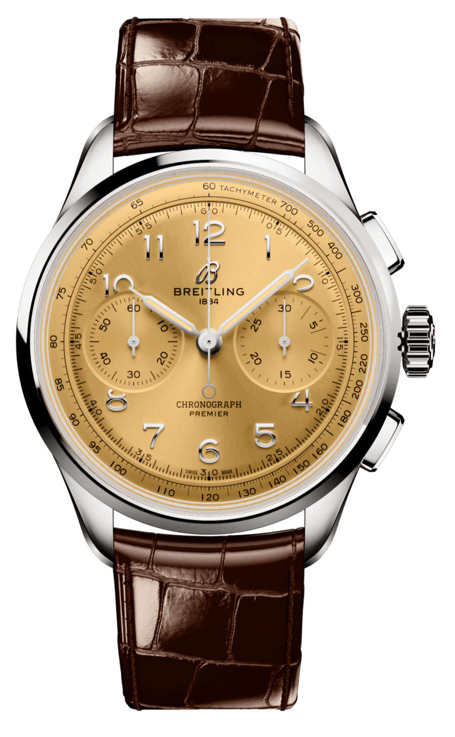 Breitling Premier B09 Chronograph 40 Beige Dial Brown Leather Strap Watch for Men - AB0930F51H1P1