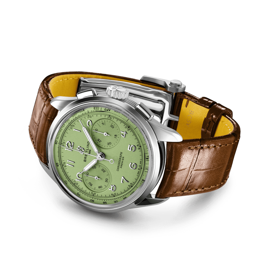 Breitling Premier B09 Chronograph 40 Green Dial Brown Leather Strap Watch for Men - AB0930D31L1P1