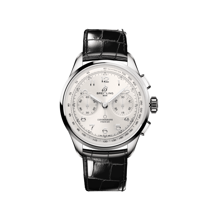 Breitling Premier B09 Chronograph 40 White Dial Black Leather Strap Watch for Men - AB0930371G1P1