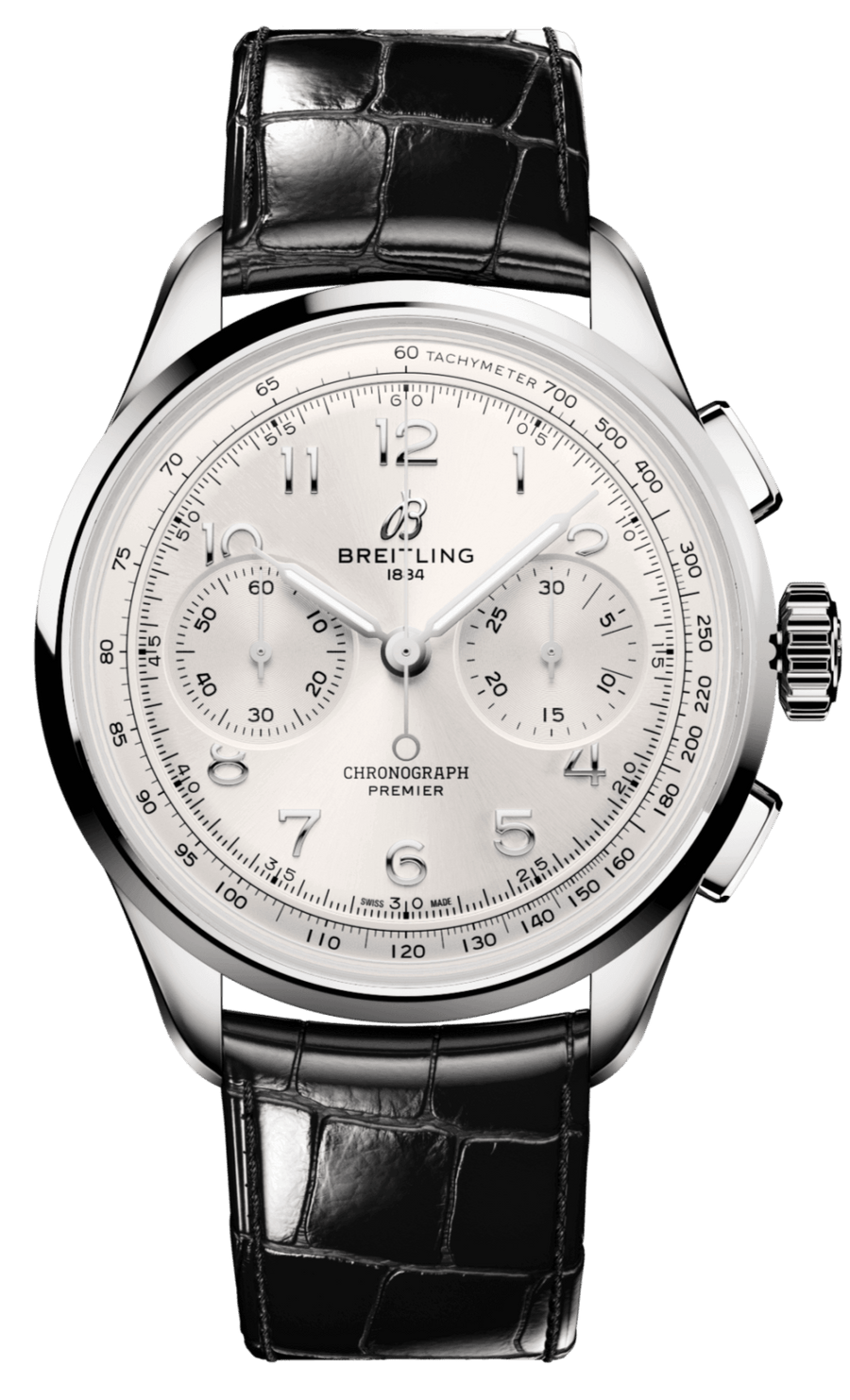 Breitling Premier B09 Chronograph 40 White Dial Black Leather Strap Watch for Men - AB0930371G1P1
