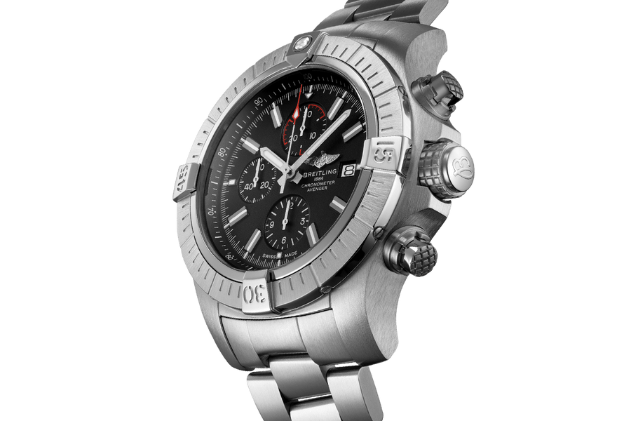 Breitling Super Avenger Chronograph 48 Black Dial Silver Steel Strap Watch for Men - A13375101B1A1