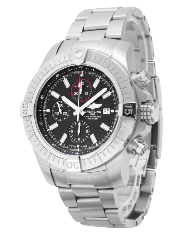 Breitling Super Avenger Chronograph 48 Black Dial Silver Steel Strap Watch for Men - A13375101B1A1