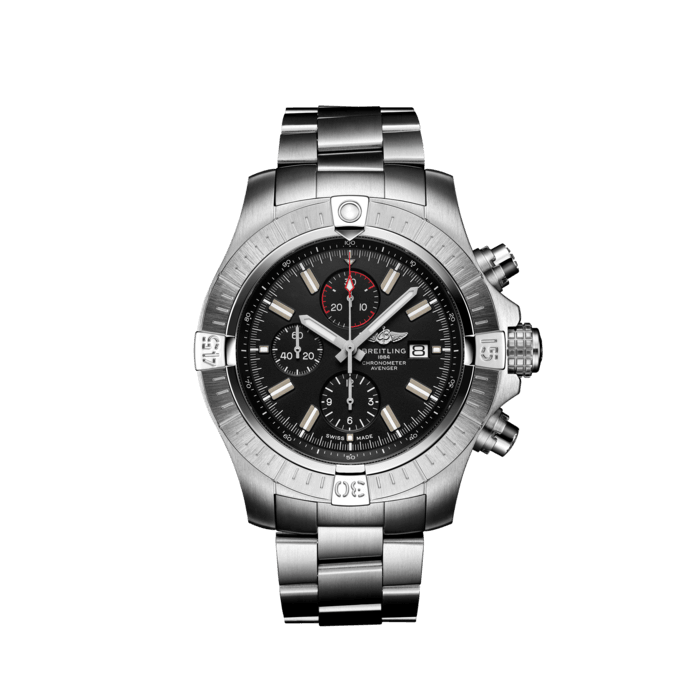 Breitling Super Avenger Chronograph 48 Black Dial Silver Steel Strap Watch for Men - A13375101B1A1