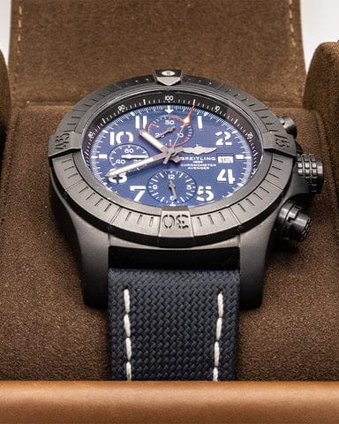 Breitling Super Avenger Chronograph 48 Night Mission Blue Dial Blue Leather Strap Watch for Men - V13375101C1X2