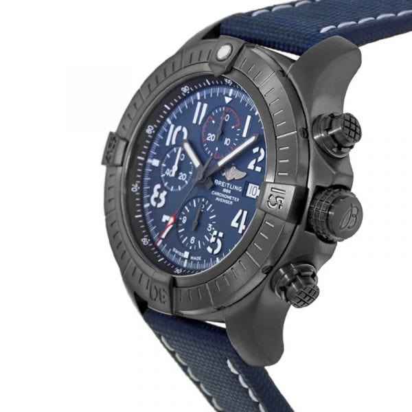 Breitling Super Avenger Chronograph 48 Night Mission Blue Dial Blue Leather Strap Watch for Men - V13375101C1X2