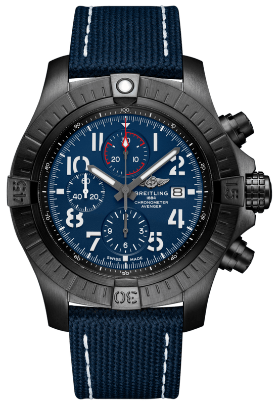 Breitling Super Avenger Chronograph 48 Night Mission Blue Dial Blue Leather Strap Watch for Men - V13375101C1X2
