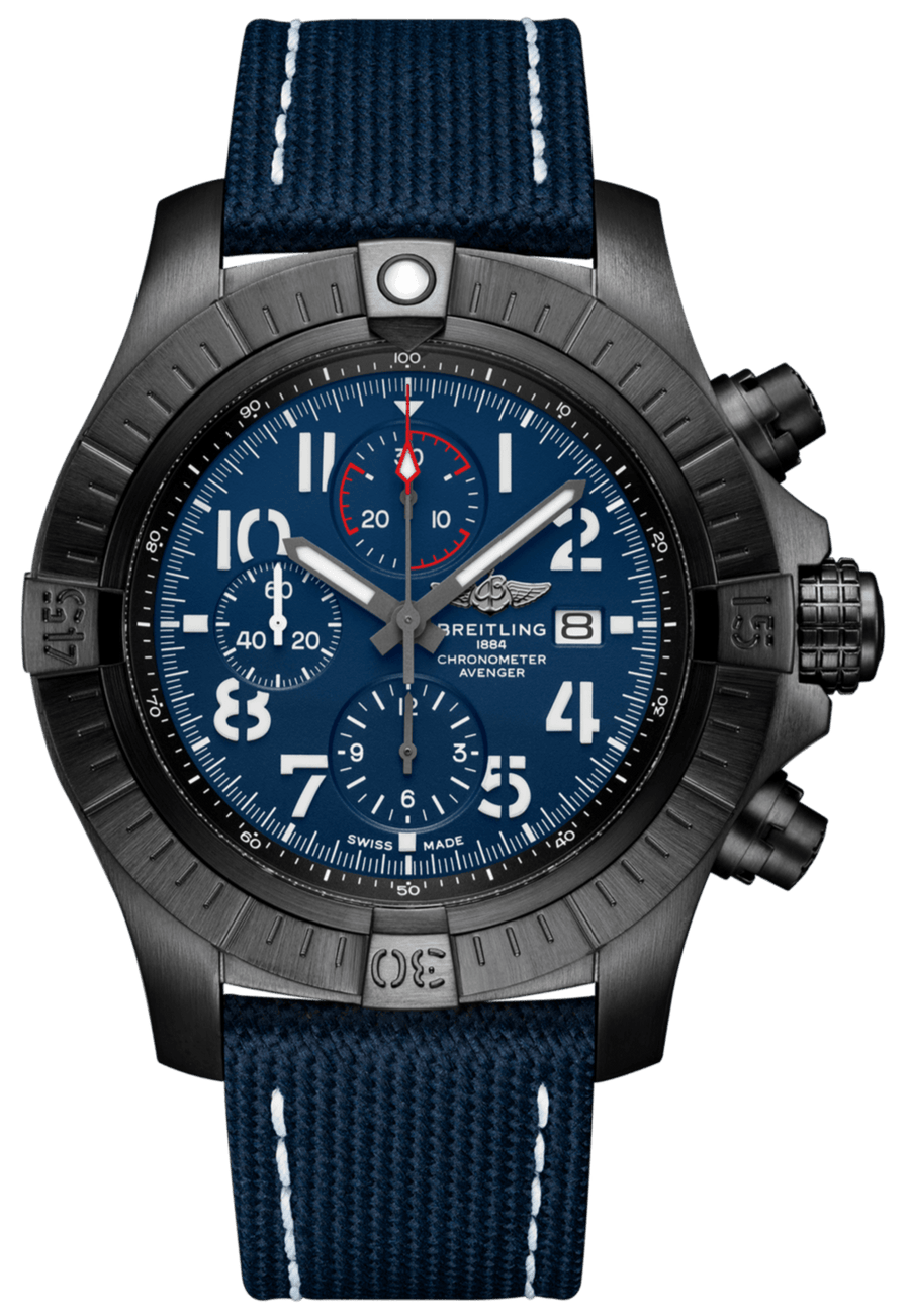 Breitling Super Avenger Chronograph 48 Night Mission Blue Dial Blue Leather Strap Watch for Men - V13375101C1X2