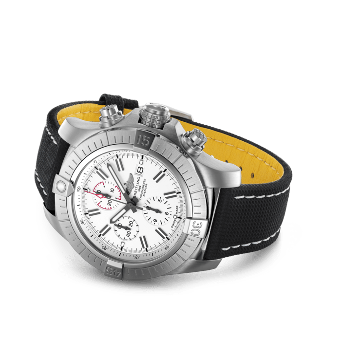 Breitling Super Avenger Chronograph 48 White Dial Black Nylon Strap Watch for Men - A133751A1A1X1